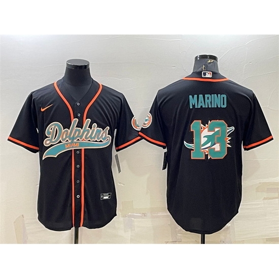Men Miami Dolphins 13 Dan Marino Black Team Big Logo With Patch Cool Base Stitched Baseball Jersey Men Miami Dolphins 13 Dan Marino Black Team Big Logo With Patch Cool Base Stitched Baseball Jersey