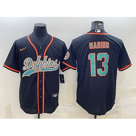 Men Miami Dolphins 13 Dan Marino Black With Patch Cool Base Stitched Baseball Jersey Men Miami Dolphins 13 Dan Marino Black With Patch Cool Base Stitched Baseball Jersey