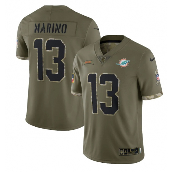 Men Miami Dolphins 13 Dan Marino Olive 2022 Salute To Service Limited Stitched Jersey Men Miami Dolphins 13 Dan Marino Olive 2022 Salute To Service Limited Stitched Jersey