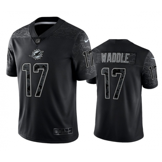 Men Miami Dolphins 17 Jaylen Waddle Black Reflective Limited Stitched Football Jersey Men Miami Dolphins 17 Jaylen Waddle Black Reflective Limited Stitched Football Jersey