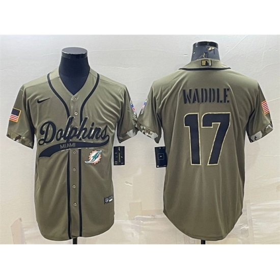Men Miami Dolphins 17 Jaylen Waddle Olive 2022 Salute To Service Cool Base Stitched Baseball Jersey Men Miami Dolphins 17 Jaylen Waddle Olive 2022 Salute To Service Cool Base Stitched Baseball Jersey