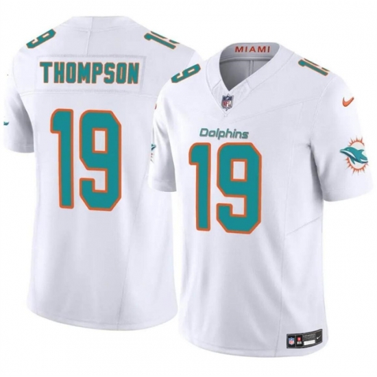 Men Miami Dolphins 19 Skylar Thompson White 2024 F U S E Vapor Limited Stitched Football Jersey Men Miami Dolphins 19 Skylar Thompson White 2024 F U S E Vapor Limited Stitched Football Jersey