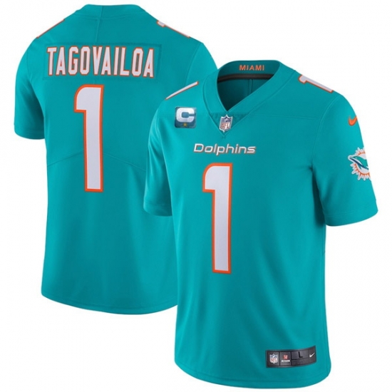 Men Miami Dolphins 2022 #1 Tua Tagovailoa Aqua With 1-star C Patch Vapor Limited Stitched NFL Jersey Men Miami Dolphins 2022 #1 Tua Tagovailoa Aqua With 1-star C Patch Vapor Limited Stitched NFL Jersey