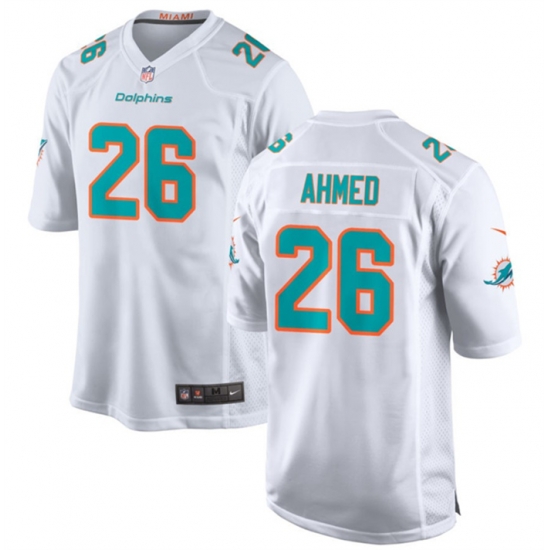 Men Miami Dolphins 26 Salvon Ahmed White Stitched Game Football Jersey Men Miami Dolphins 26 Salvon Ahmed White Stitched Game Football Jersey