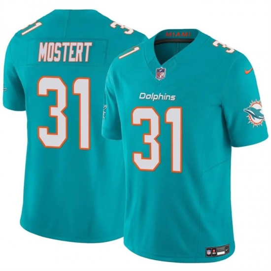 Men Miami Dolphins 31 Raheem Mostert Aqua 2023 F U S E Vapor Limited Stitched Football Jersey Men Miami Dolphins 31 Raheem Mostert Aqua 2023 F U S E Vapor Limited Stitched Football Jersey
