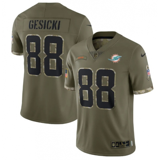 Men Miami Dolphins 88 Mike Gesicki Olive 2022 Salute To Service Limited Stitched Jersey Men Miami Dolphins 88 Mike Gesicki Olive 2022 Salute To Service Limited Stitched Jersey