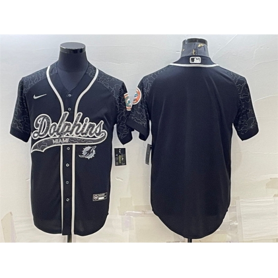 Men Miami Dolphins Blank Black Reflective With Patch Cool Base Stitched Baseball Jersey Men Miami Dolphins Blank Black Reflective With Patch Cool Base Stitched Baseball Jersey