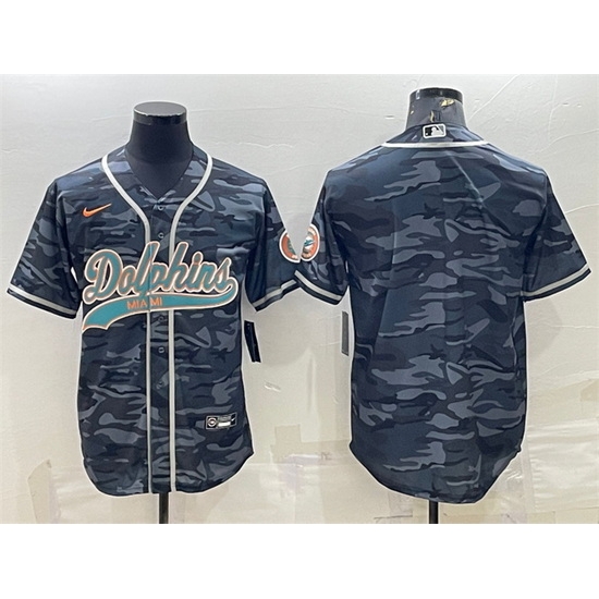 Men Miami Dolphins Blank Grey Camo With Patch Cool Base Stitched Baseball Jersey Men Miami Dolphins Blank Grey Camo With Patch Cool Base Stitched Baseball Jersey