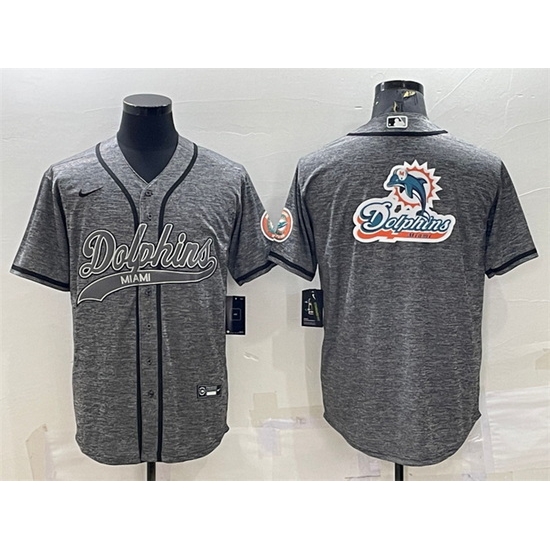 Men Miami Dolphins Grey Team Big Logo With Patch Cool Base Stitched Baseball Jersey Men Miami Dolphins Grey Team Big Logo With Patch Cool Base Stitched Baseball Jersey