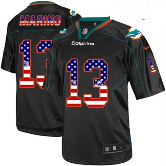 Mens Nike Miami Dolphins 13 Dan Marino Elite Black USA Flag Fashion NFL Jersey Mens Nike Miami Dolphins 13 Dan Marino Elite Black USA Flag Fashion NFL Jersey