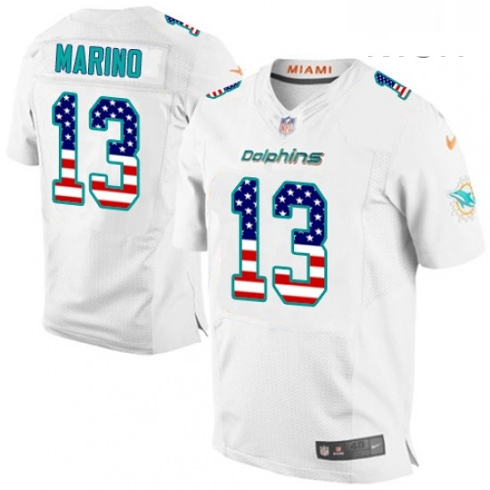 Mens Nike Miami Dolphins 13 Dan Marino Elite White Road USA Flag Fashion NFL Jersey Mens Nike Miami Dolphins 13 Dan Marino Elite White Road USA Flag Fashion NFL Jersey
