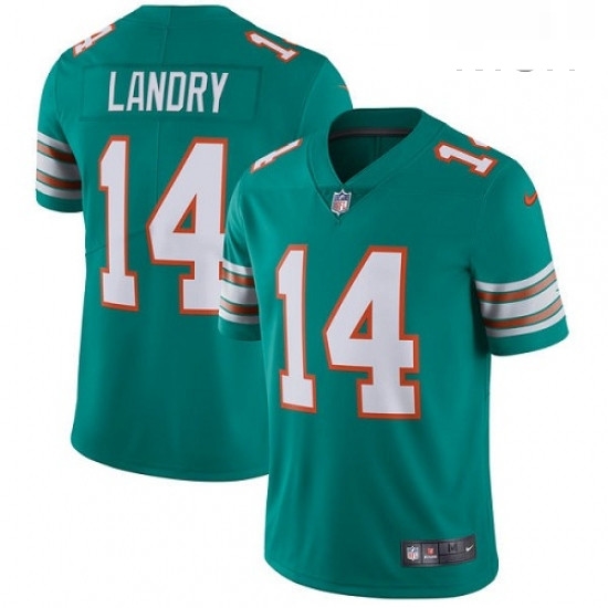 Mens Nike Miami Dolphins 14 Jarvis Landry Aqua Green Alternate Vapor Untouchable Limited Player NFL Jersey Mens Nike Miami Dolphins 14 Jarvis Landry Aqua Green Alternate Vapor Untouchable Limited Player NFL Jersey