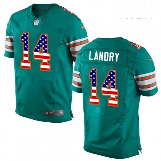 Mens Nike Miami Dolphins 14 Jarvis Landry Elite Aqua Green Alternate USA Flag Fashion NFL Jersey Mens Nike Miami Dolphins 14 Jarvis Landry Elite Aqua Green Alternate USA Flag Fashion NFL Jersey
