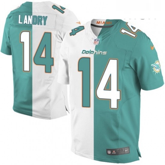 Mens Nike Miami Dolphins 14 Jarvis Landry Elite Aqua GreenWhite Split Fashion NFL Jersey Mens Nike Miami Dolphins 14 Jarvis Landry Elite Aqua GreenWhite Split Fashion NFL Jersey