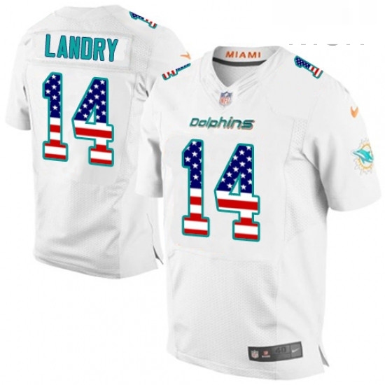 Mens Nike Miami Dolphins 14 Jarvis Landry Elite White Road USA Flag Fashion NFL Jersey Mens Nike Miami Dolphins 14 Jarvis Landry Elite White Road USA Flag Fashion NFL Jersey