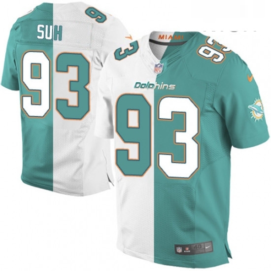 Mens Nike Miami Dolphins 93 Ndamukong Suh Elite Aqua GreenWhite Split Fashion NFL Jersey Mens Nike Miami Dolphins 93 Ndamukong Suh Elite Aqua GreenWhite Split Fashion NFL Jersey
