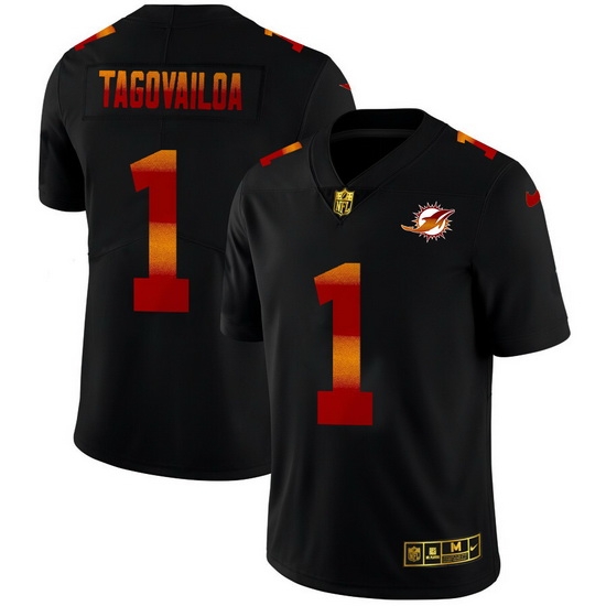 Miami Dolphins 1 Tua Tagovailoa Men Black Nike Red Orange Stripe Vapor Limited NFL Jersey Miami Dolphins 1 Tua Tagovailoa Men Black Nike Red Orange Stripe Vapor Limited NFL Jersey