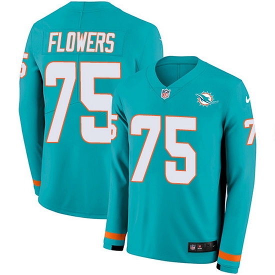 Nike Dolphins 75 Ereck Flowers Aqua Green Team Color Men Stitched NFL Limited Therma Long Sleeve Jersey Nike Dolphins 75 Ereck Flowers Aqua Green Team Color Men Stitched NFL Limited Therma Long Sleeve Jersey