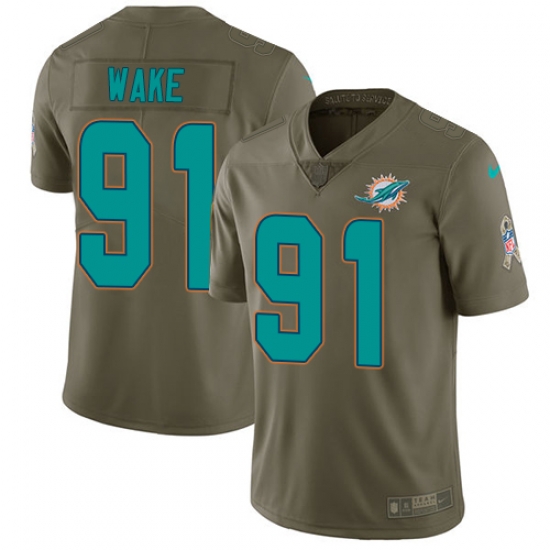 Nike Dolphins #91 Cameron Wake Olive Mens Stitched NFL Limited 2017 Salute to Service Jersey Nike Dolphins #91 Cameron Wake Olive Mens Stitched NFL Limited 2017 Salute to Service Jersey