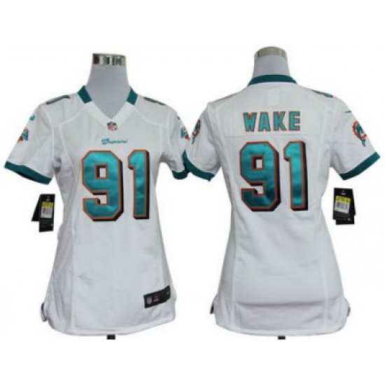 2012 Women Nike Miami Dolphins 91 Wake White Jersey 2012 Women Nike Miami Dolphins 91 Wake White Jersey