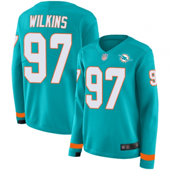Dolphins 97 Christian Wilkins Aqua Green Team Color Women Stitched Football Limited Therma Long Sleeve Jersey Dolphins 97 Christian Wilkins Aqua Green Team Color Women Stitched Football Limited Therma Long Sleeve Jersey