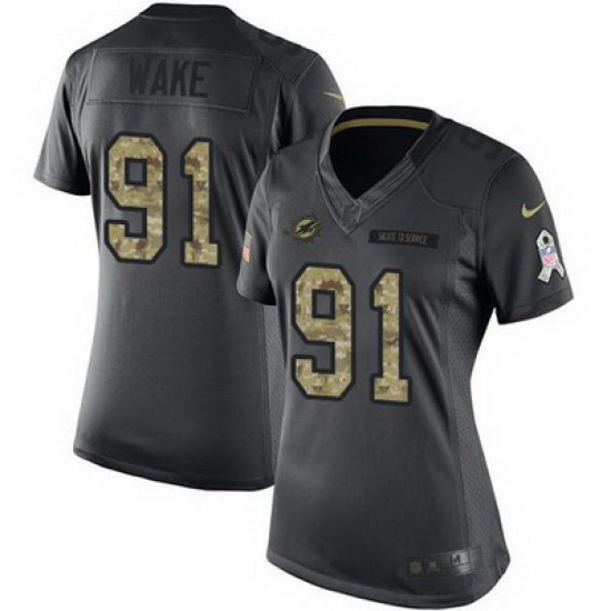 Nike Dolphins #91 Cameron Wake Black Womens Stitched NFL Limited 2016 Salute to Service Jersey Nike Dolphins #91 Cameron Wake Black Womens Stitched NFL Limited 2016 Salute to Service Jersey