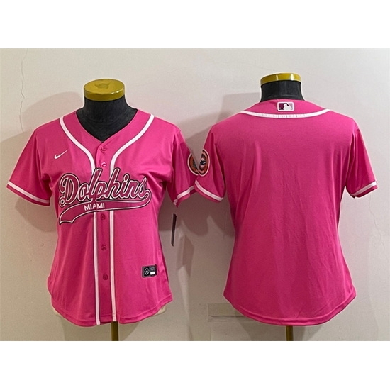 Women Miami Dolphins Blank Pink With Patch Cool Base Stitched Baseball Jersey Women Miami Dolphins Blank Pink With Patch Cool Base Stitched Baseball Jersey