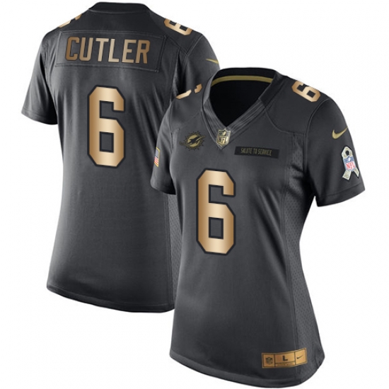 Womens Nike Dolphins #6 Jay Cutler Black Stitched NFL Limited Gold Salute to Service Jersey Womens Nike Dolphins #6 Jay Cutler Black Stitched NFL Limited Gold Salute to Service Jersey