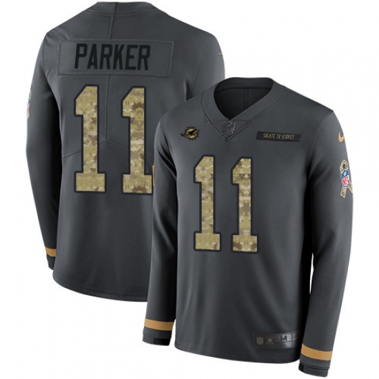 Nike Dolphins #11 DeVante Parker Anthracite Salute to Service Youth Long Sleeve Jersey Nike Dolphins #11 DeVante Parker Anthracite Salute to Service Youth Long Sleeve Jersey