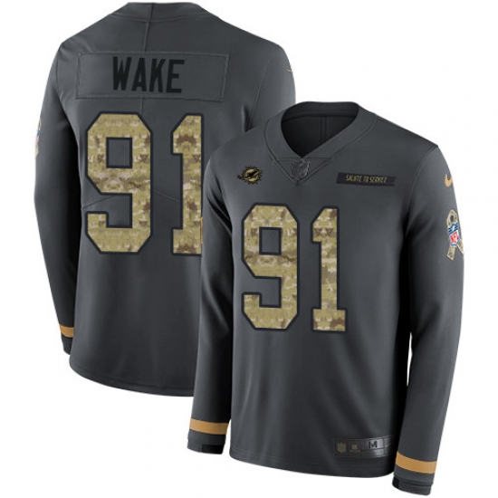 Nike Dolphins #91 Cameron Wake Anthracite Salute to Service Youth Long Sleeve Jersey Nike Dolphins #91 Cameron Wake Anthracite Salute to Service Youth Long Sleeve Jersey