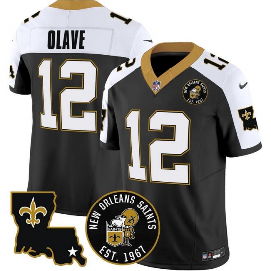 Men New Orleans Saints 12 Chris Olave Black F U S E EST 1967 Patch Vapor Stitched Jersey Men New Orleans Saints 12 Chris Olave Black F U S E EST 1967 Patch Vapor Stitched Jersey