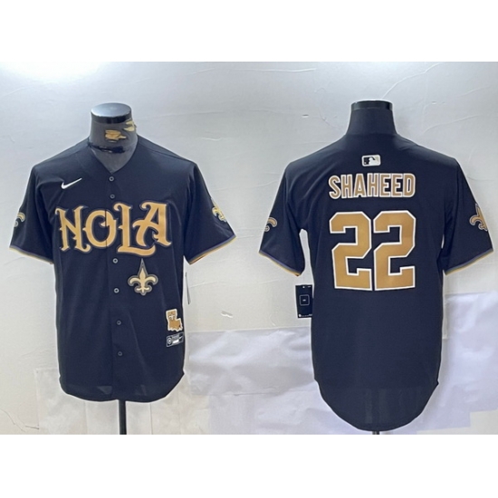 Men New Orleans Saints 22 Rashid Shaheed Black Cool Base Stitched Baseball Jersey 2 Men New Orleans Saints 22 Rashid Shaheed Black Cool Base Stitched Baseball Jersey 2