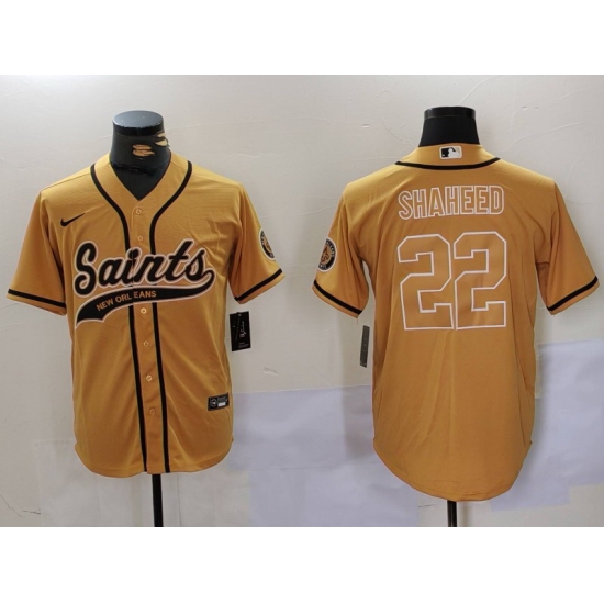 Men New Orleans Saints 22 Rashid Shaheed Gold Cool Base Stitched Baseball Jersey Men New Orleans Saints 22 Rashid Shaheed Gold Cool Base Stitched Baseball Jersey