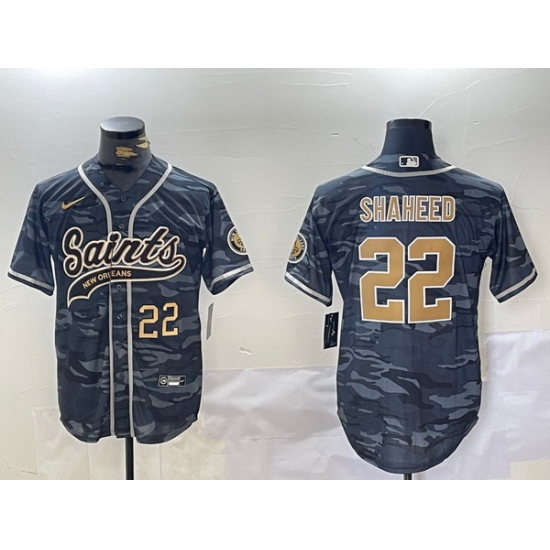 Men New Orleans Saints 22 Rashid Shaheed Grey Camo With Patch Cool Base Stitched Baseball Jersey 1 Men New Orleans Saints 22 Rashid Shaheed Grey Camo With Patch Cool Base Stitched Baseball Jersey 1