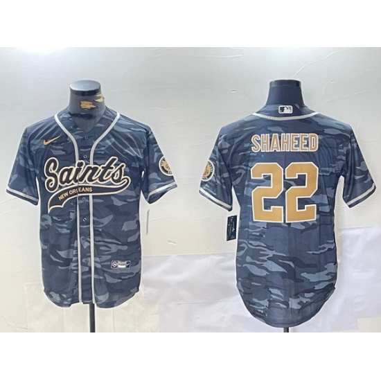 Men New Orleans Saints 22 Rashid Shaheed Grey Camo With Patch Cool Base Stitched Baseball Jersey Men New Orleans Saints 22 Rashid Shaheed Grey Camo With Patch Cool Base Stitched Baseball Jersey
