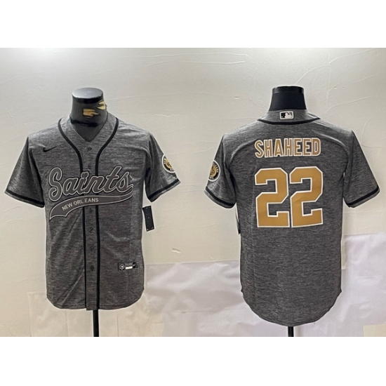 Men New Orleans Saints 22 Rashid Shaheed Grey With Patch Cool Base Stitched Baseball Jersey Men New Orleans Saints 22 Rashid Shaheed Grey With Patch Cool Base Stitched Baseball Jersey