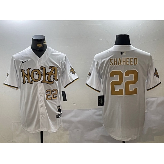 Men New Orleans Saints 22 Rashid Shaheed White Cool Base Stitched Baseball Jersey 1 Men New Orleans Saints 22 Rashid Shaheed White Cool Base Stitched Baseball Jersey 1