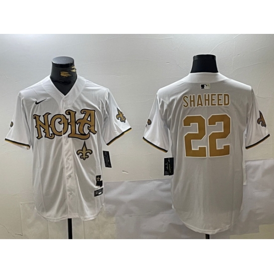 Men New Orleans Saints 22 Rashid Shaheed White Cool Base Stitched Baseball Jersey 2 Men New Orleans Saints 22 Rashid Shaheed White Cool Base Stitched Baseball Jersey 2