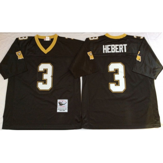 Men New Orleans Saints 3 Bobby Hebert Black M&N Throwback Jersey Men New Orleans Saints 3 Bobby Hebert Black M&N Throwback Jersey