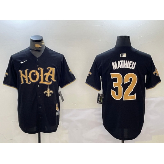Men New Orleans Saints 32 Tyrann Mathieu Black Cool Base Stitched Baseball Jersey 2 Men New Orleans Saints 32 Tyrann Mathieu Black Cool Base Stitched Baseball Jersey 2