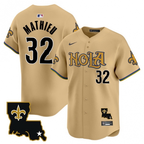 Men New Orleans Saints 32 Tyrann Mathieu Gold Cool Base Stitched Baseball Jersey Men New Orleans Saints 32 Tyrann Mathieu Gold Cool Base Stitched Baseball Jersey