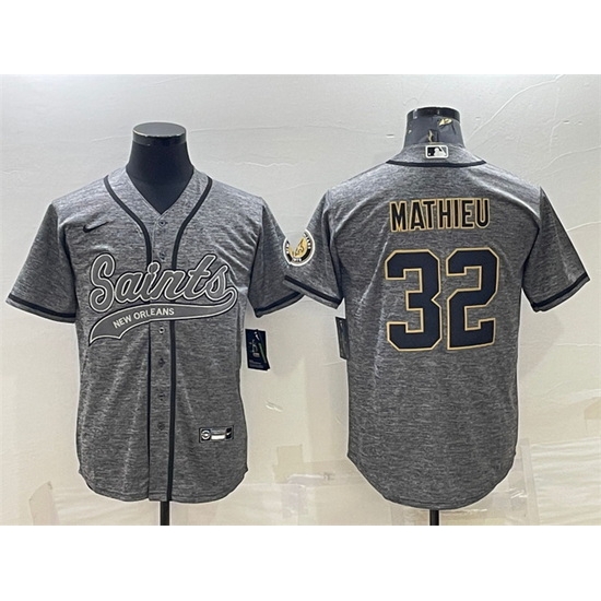 Men New Orleans Saints 32 Tyrann Mathieu Grey With Patch Cool Base Stitched Baseball Jersey Men New Orleans Saints 32 Tyrann Mathieu Grey With Patch Cool Base Stitched Baseball Jersey