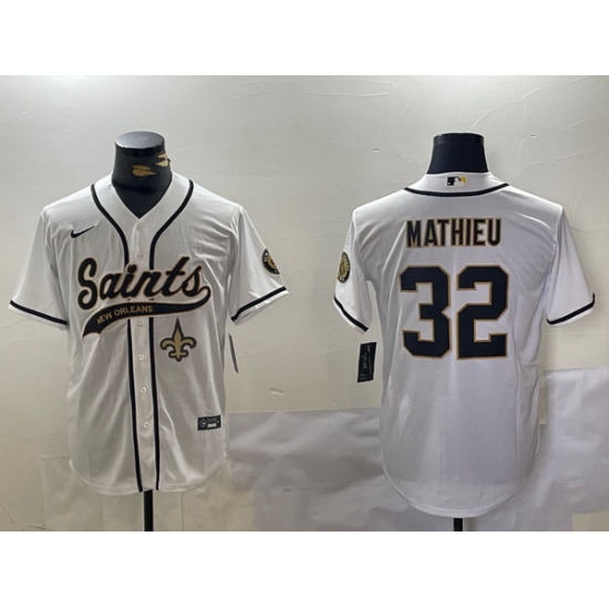 Men New Orleans Saints 32 Tyrann Mathieu White Cool Base Stitched Baseball Jersey 3 Men New Orleans Saints 32 Tyrann Mathieu White Cool Base Stitched Baseball Jersey 3