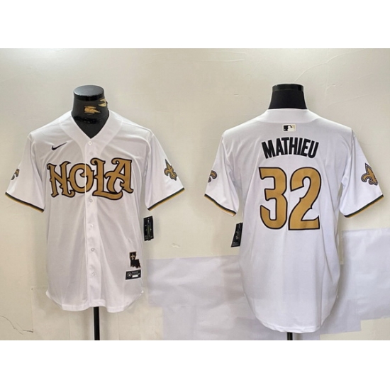 Men New Orleans Saints 32 Tyrann Mathieu White Cool Base Stitched Baseball Jersey 5 Men New Orleans Saints 32 Tyrann Mathieu White Cool Base Stitched Baseball Jersey 5