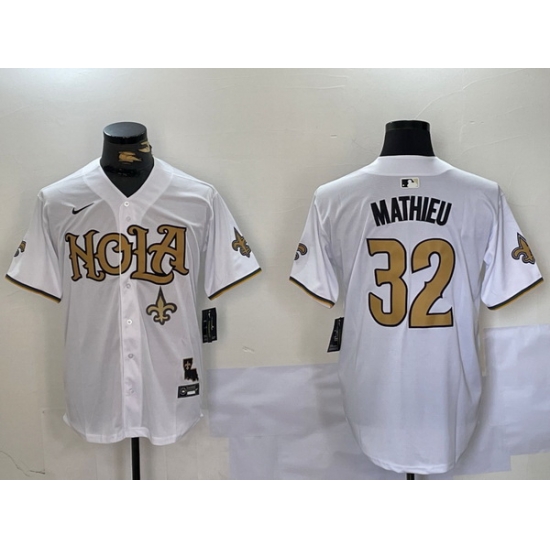Men New Orleans Saints 32 Tyrann Mathieu White Cool Base Stitched Baseball Jersey 7 Men New Orleans Saints 32 Tyrann Mathieu White Cool Base Stitched Baseball Jersey 7