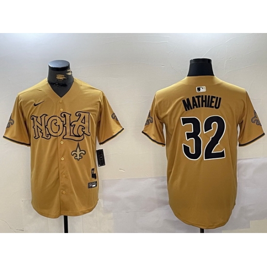 Men New Orleans Saints 32 Tyrann Mathieu yellow Cool Base Stitched Baseball Jersey 1 Men New Orleans Saints 32 Tyrann Mathieu yellow Cool Base Stitched Baseball Jersey 1