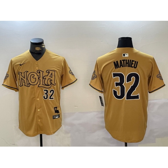 Men New Orleans Saints 32 Tyrann Mathieu yellow Cool Base Stitched Baseball Jersey 2 Men New Orleans Saints 32 Tyrann Mathieu yellow Cool Base Stitched Baseball Jersey 2