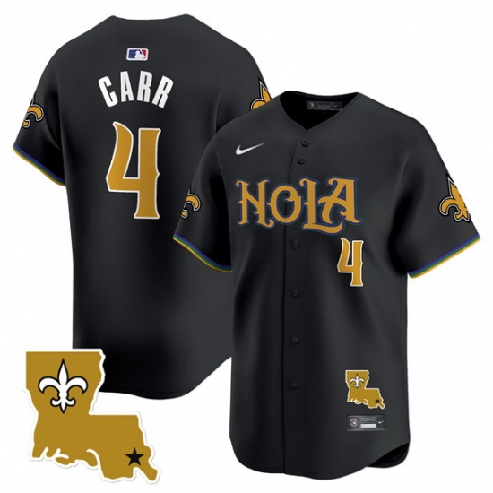 Men New Orleans Saints 4 Derek Carr Black Cool Base Stitched Baseball Jersey Men New Orleans Saints 4 Derek Carr Black Cool Base Stitched Baseball Jersey