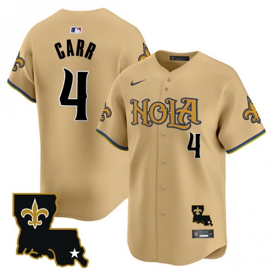 Men New Orleans Saints 4 Derek Carr Gold Cool Base Stitched Baseball Jersey Men New Orleans Saints 4 Derek Carr Gold Cool Base Stitched Baseball Jersey