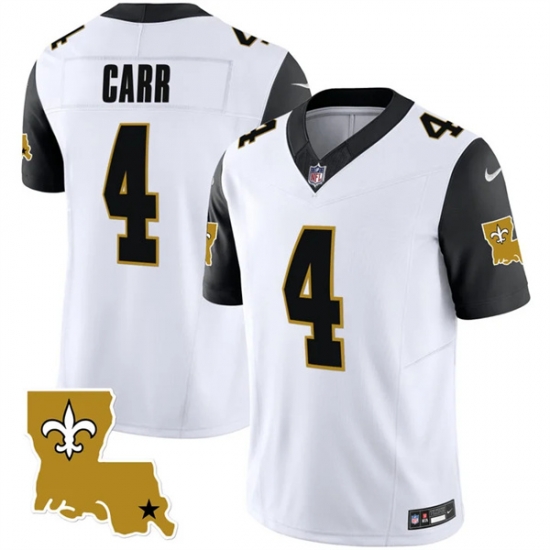 Men New Orleans Saints 4 Derek Carr White Black 2023 F U S E 1987 Legacy Vapor Stitched Jersey Men New Orleans Saints 4 Derek Carr White Black 2023 F U S E 1987 Legacy Vapor Stitched Jersey